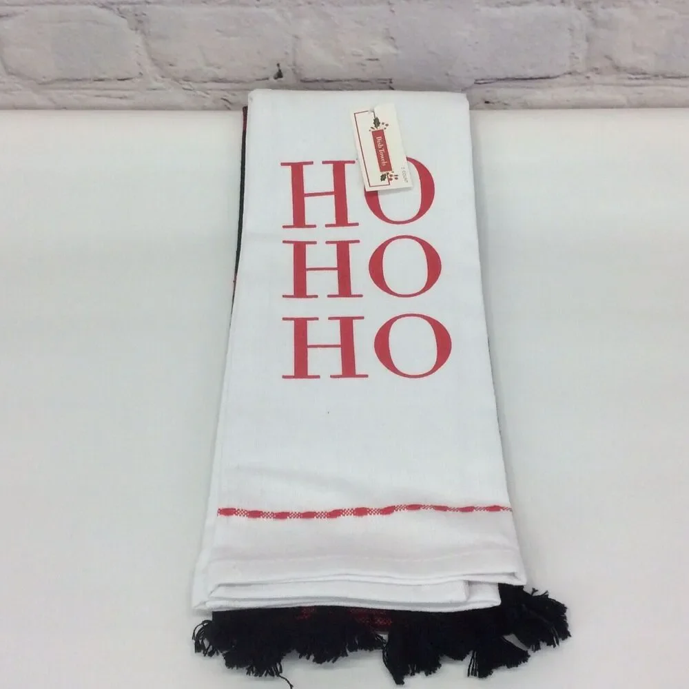 Merry Christmas Holiday Theme 4 Pc Kitchen Tea Towel Set Red/Black/White Cotton
